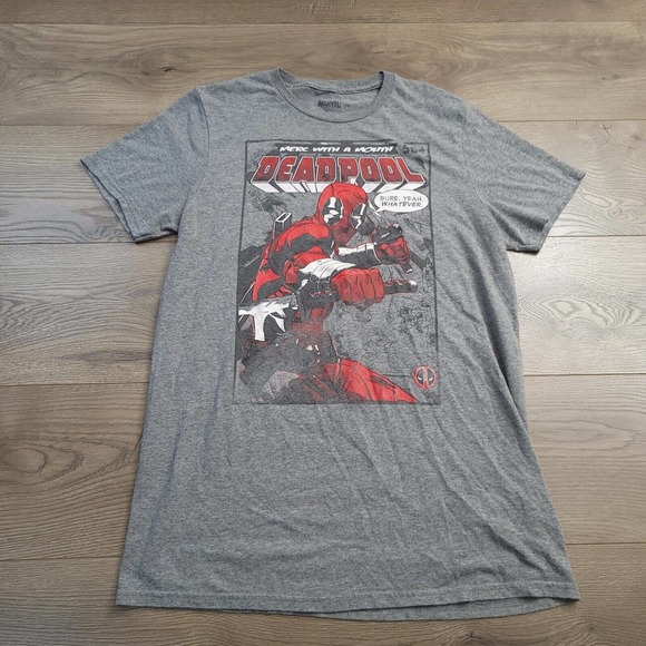 Deadpool Marvel Shirt Men Medium Gray Graphic Tee Nerd Casual Lounge Comic Strip - Picture 1 of 8